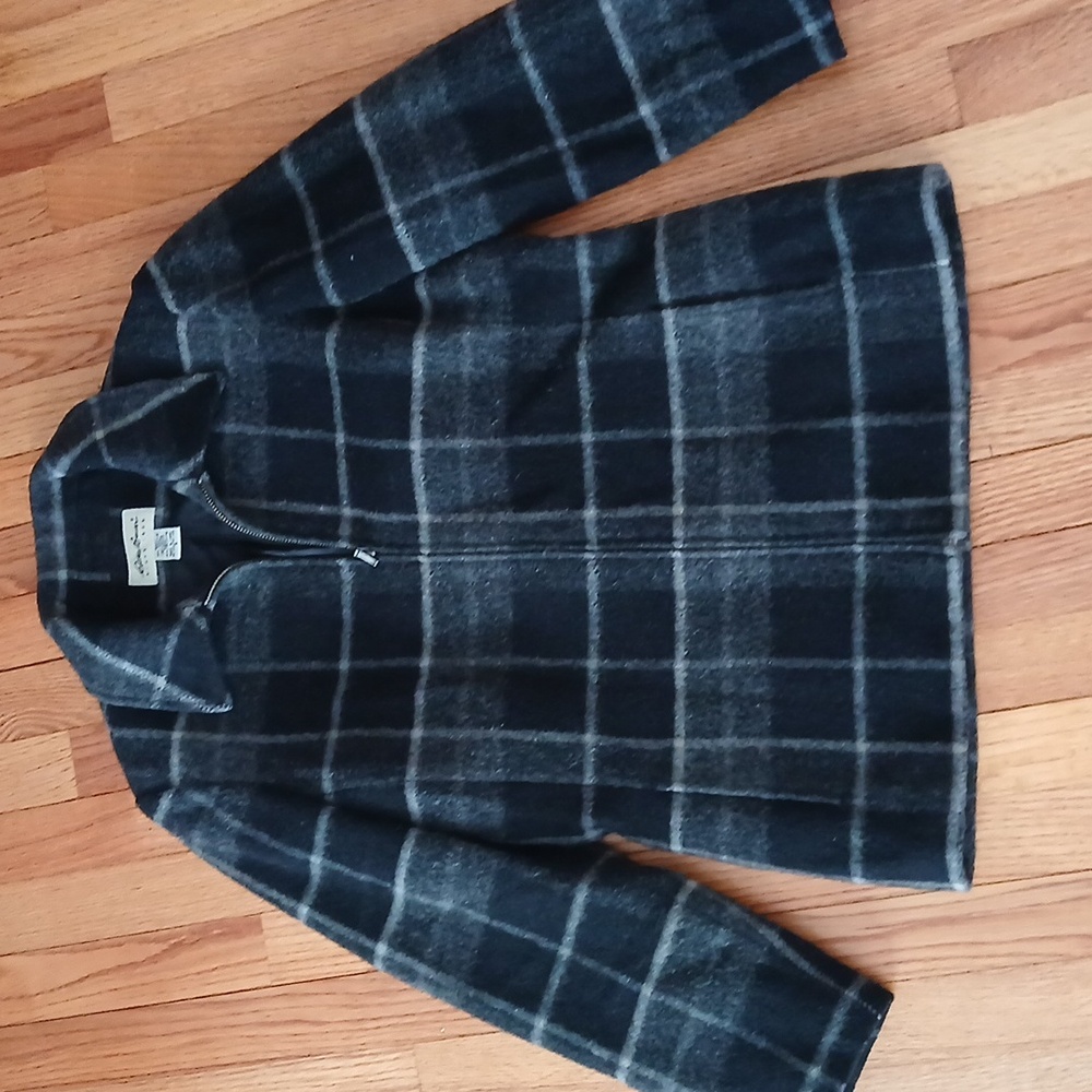 Eddie Bauer Wool Gray & Black Flannel Zip-Up Jacket■ Size S